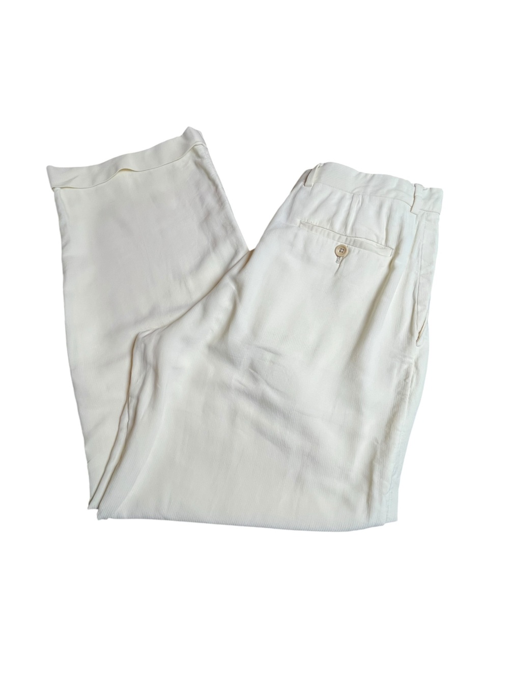 Authentic Armani Collezioni Cream Trousers Relaxed Fit Luxury Mid Rise Pants 36R